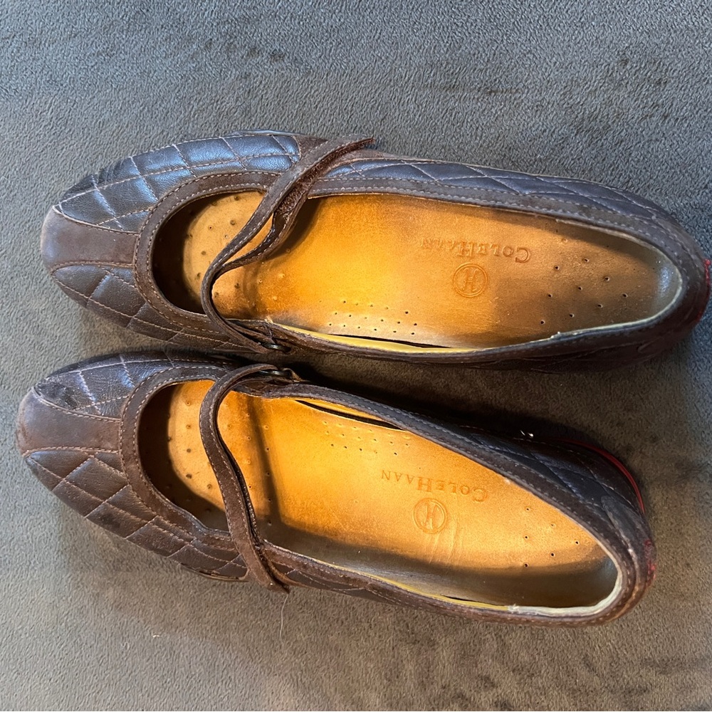 Cole Haan Brown Flats Quilted Mary Jane